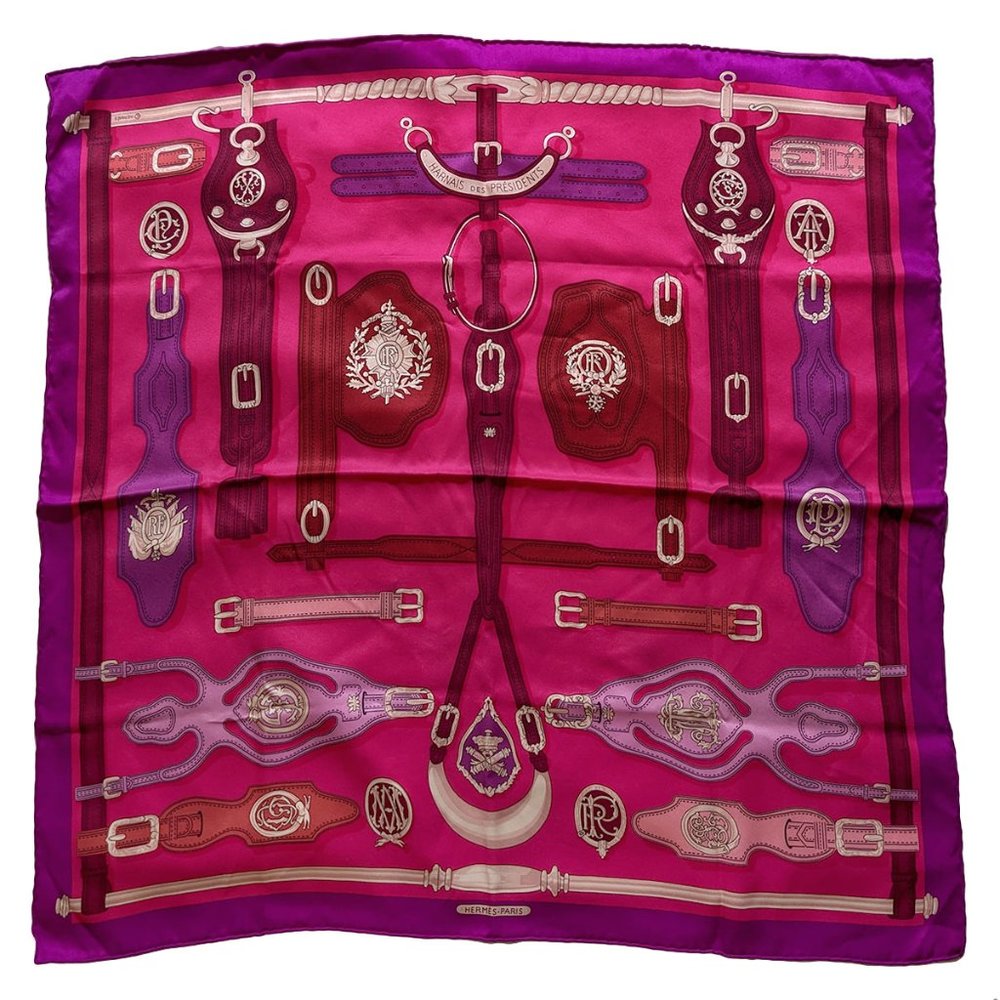 Hermes Paris Rose Harnais Des Presidents 70cm Vintage Scarf
